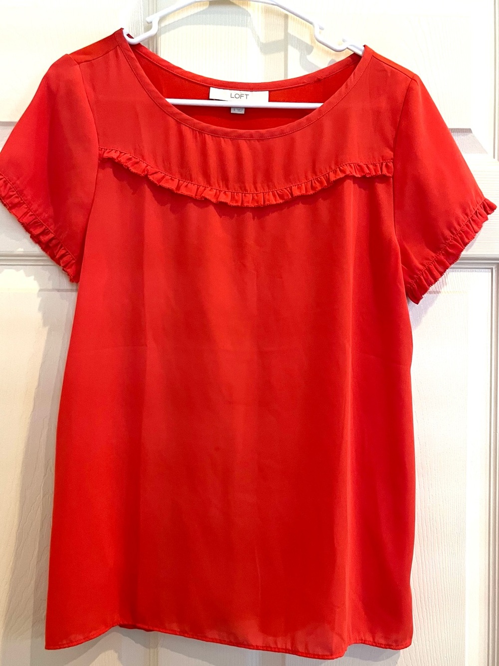 LOFT soft orange Ruffle Trim Short Sleeve Top